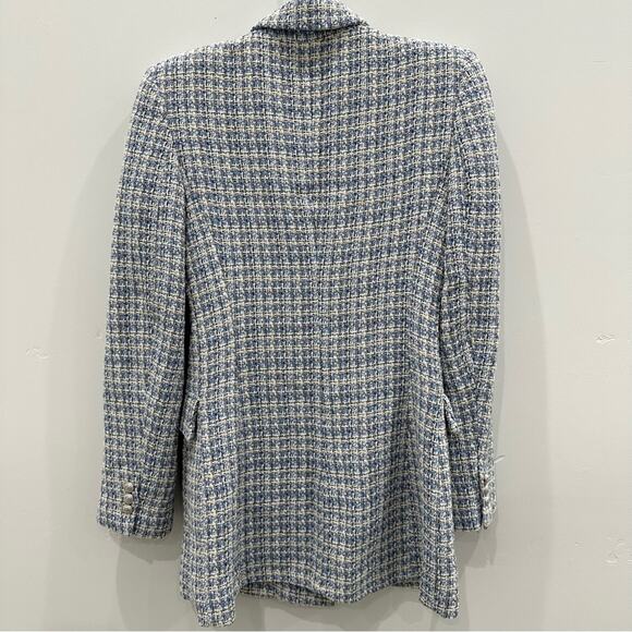 Zara Blue White Textured Tweed Double Breasted Blazer. Blogger fave. Like New - Picture 11 of 14